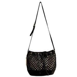 NWOT Marta Ponti Portugal Woven Leather Tan Black Hobo Bucket Bag